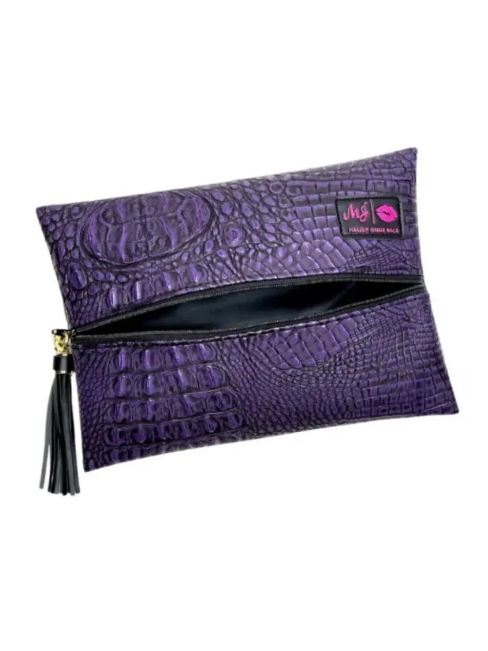 Makeup Junkie Bags Purple Croc-Embossed Cosmetic Pouch with Tassel